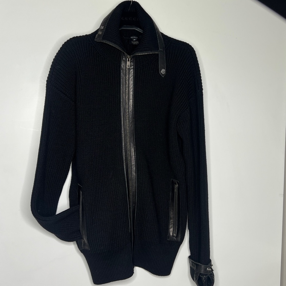 Gucci Tom Ford Era Sz M Mens Wool and Leather Driver’s Zip Cardigan Sweater